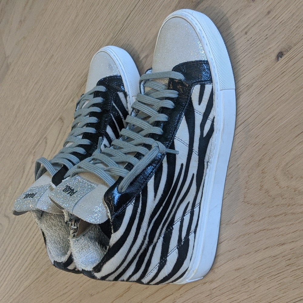 P448 calf hair zebra sparkle high tops 7